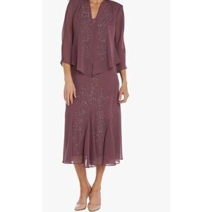 NWT Dark Rose Beaded Slip Chiffon Jacket Dress